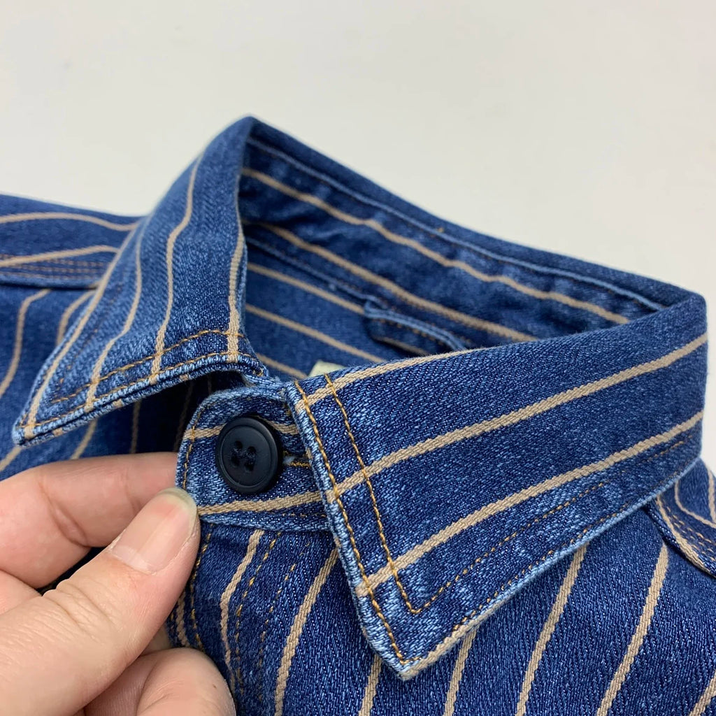 Autumn New American Retro Heavyweight Striped Denim Shirt Jacket