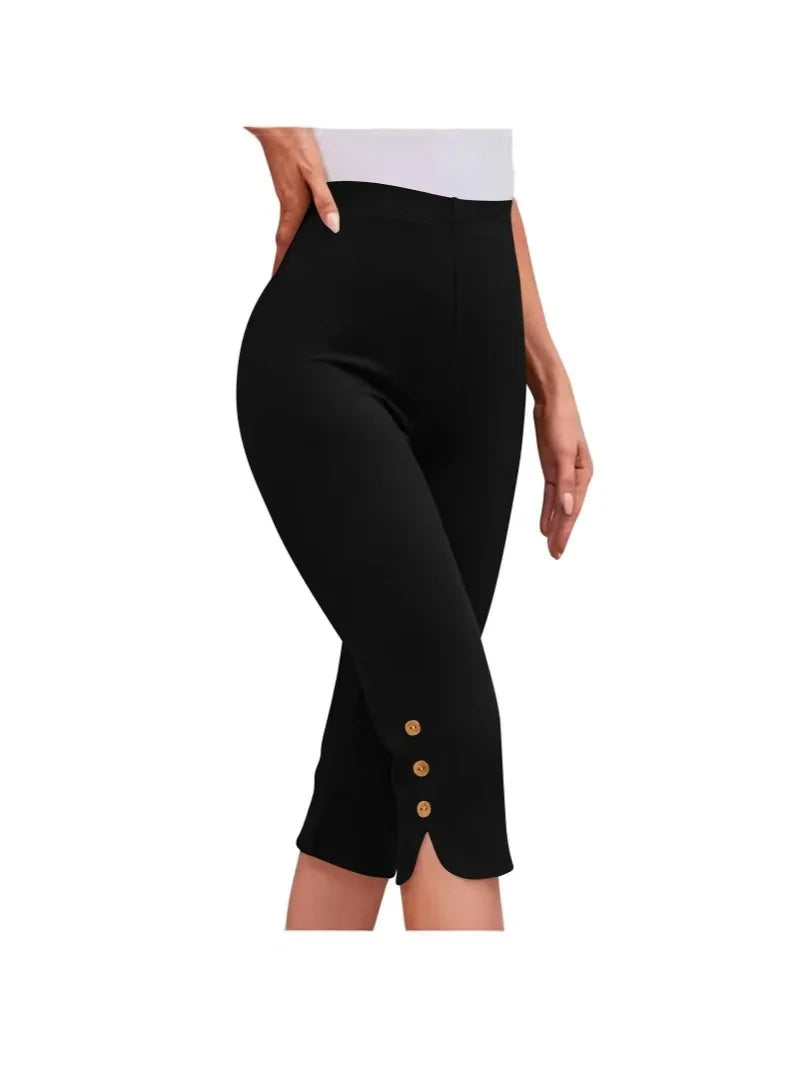 High-Waisted Elastic Women's Mid-Calf Trousers