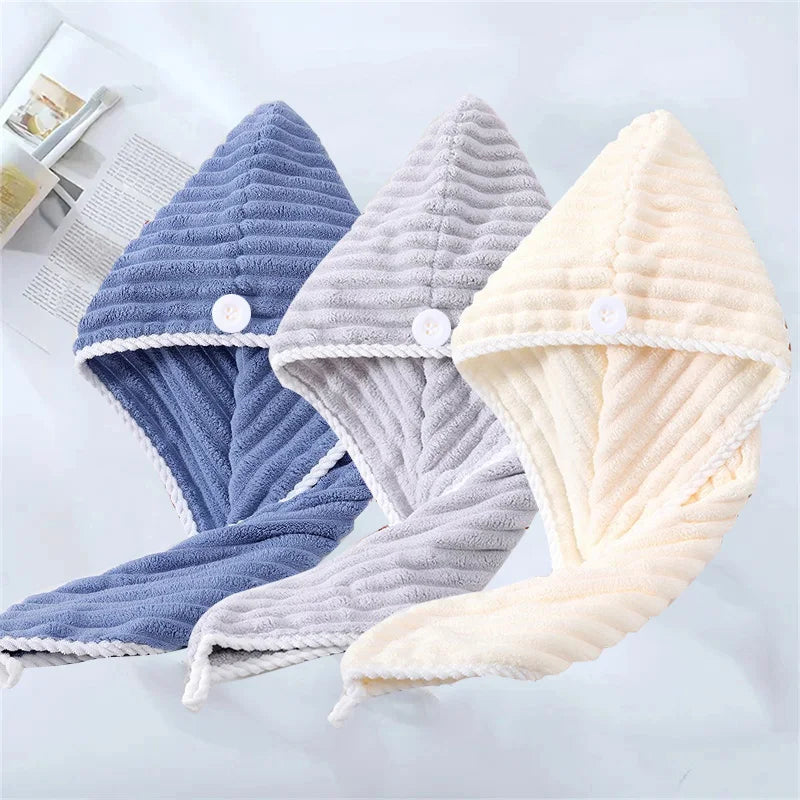 3pcs Premium Hair Drying Cap Soft Absorbent Quick-Drying Microfiber Hair Towel