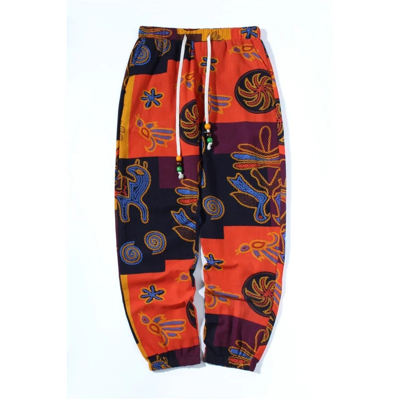Mens Boho Tribal Print Stretch Linen
