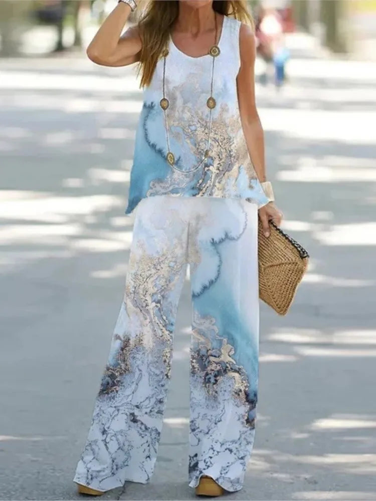 Women's Boho Print Set Casual Sleeveless