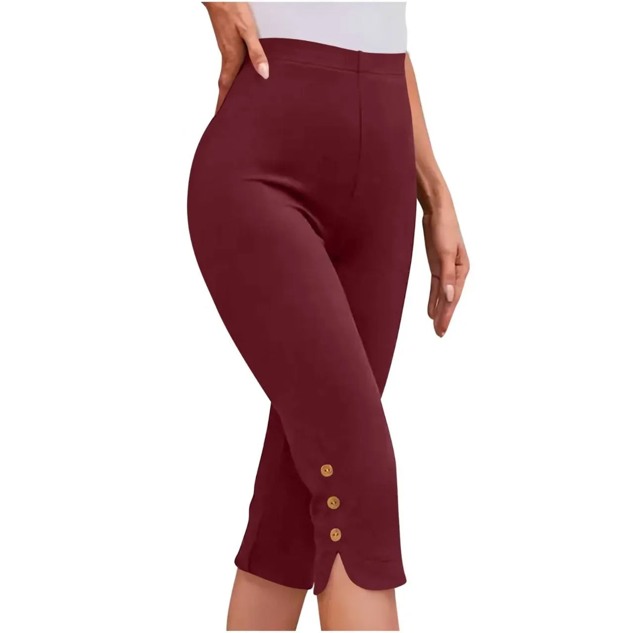 High-Waisted Elastic Women's Mid-Calf Trousers