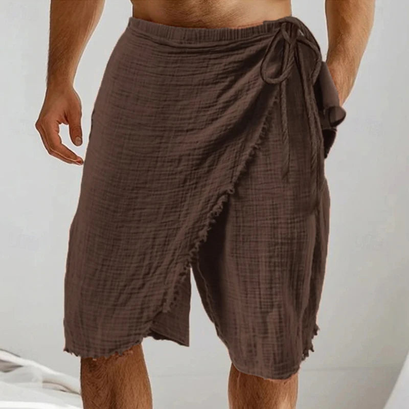 Boho Men's Linen Shorts Seaside Beach Casual Breathable Solid Color Drawstring Shorts