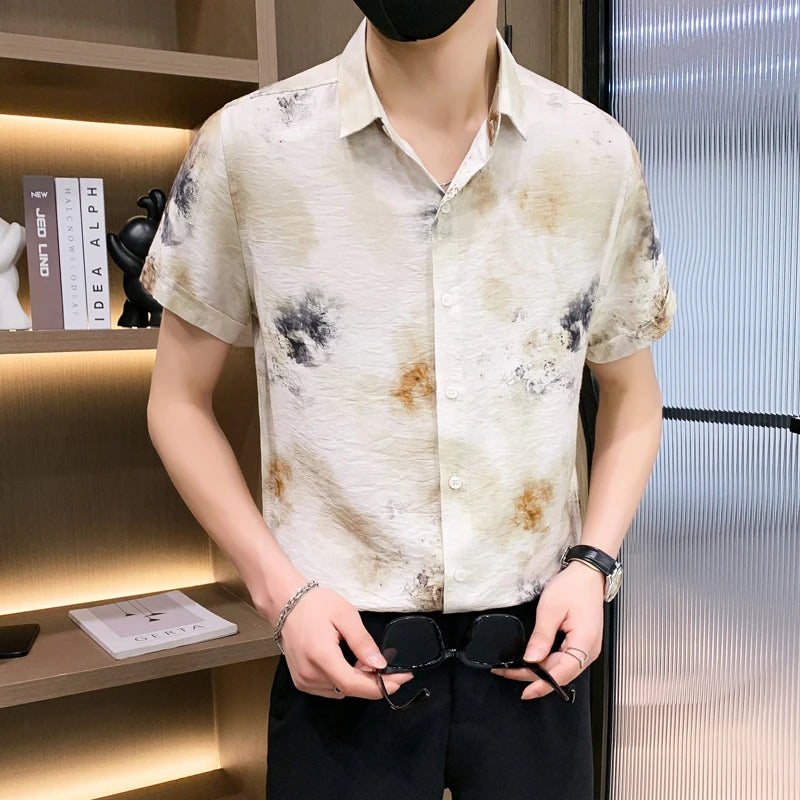 Fashion Men Summer Casual Short Sleeve Floral Shirt
