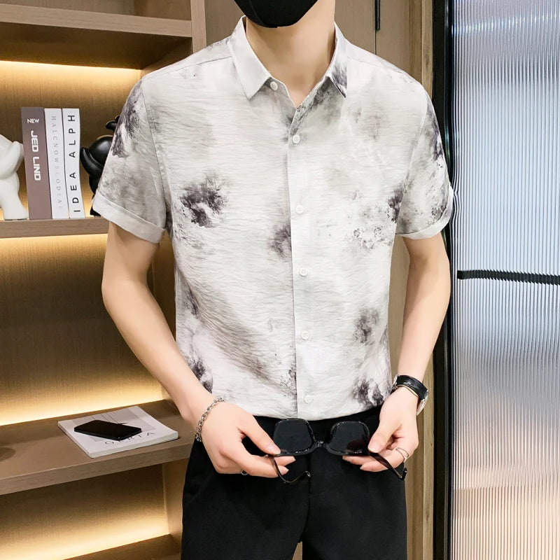 Fashion Men Summer Casual Short Sleeve Floral Shirt