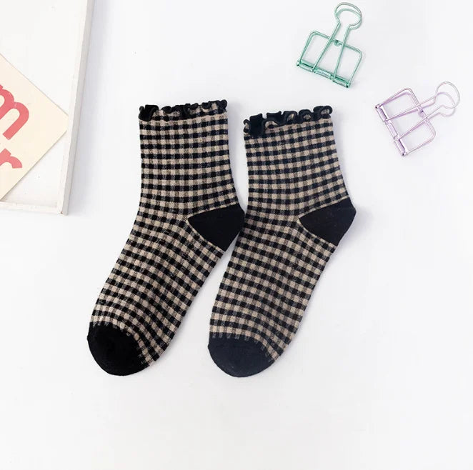 Women's Checkered Retro Vintage Cotton Socks