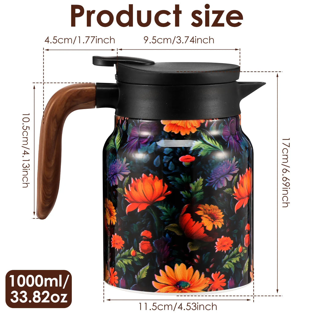 800/1000 ML Vintage Floral Tea Thermos Stainless Steel Tea Kettle