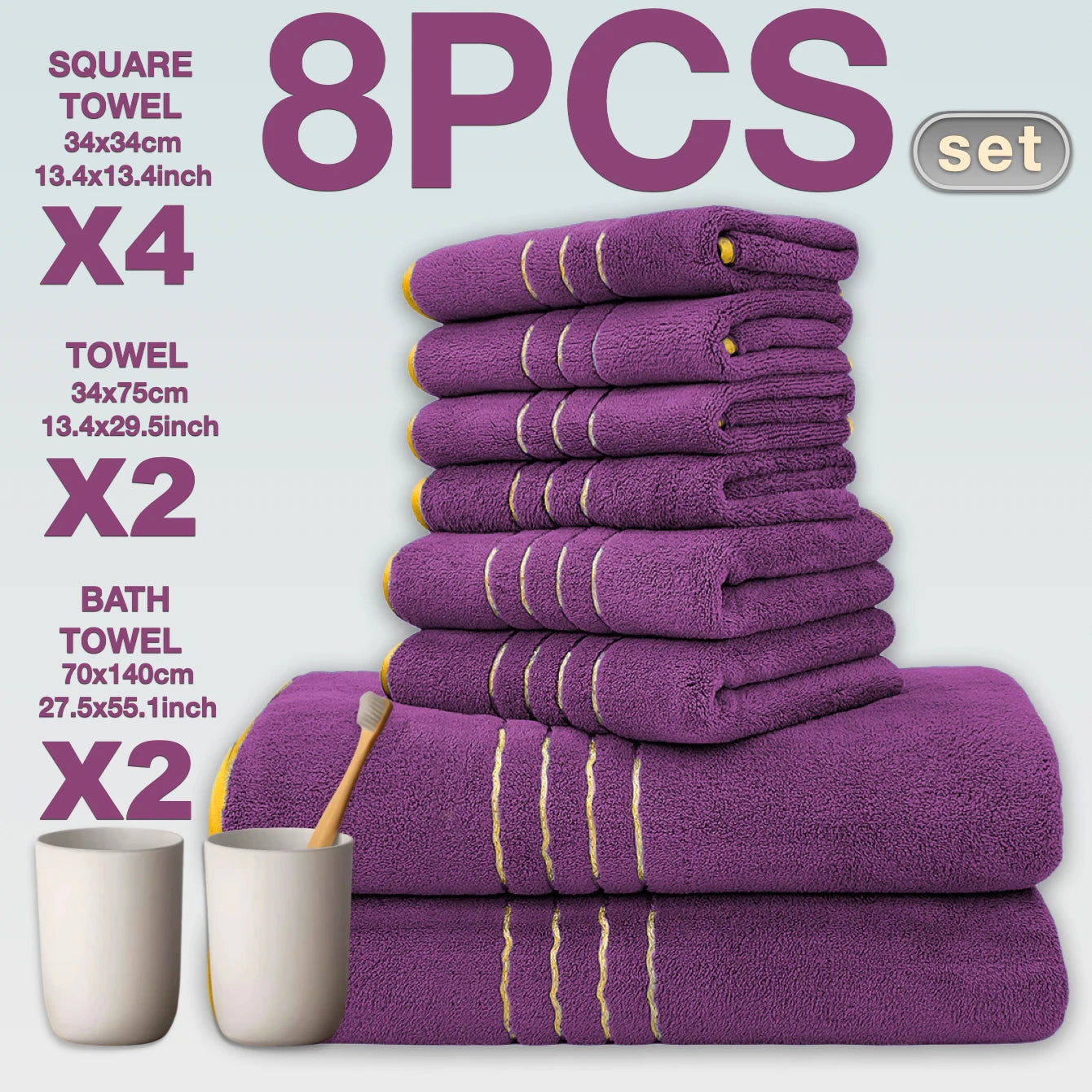 8pcs Luxury Hotel High Quality Cotton Bath Towel Set