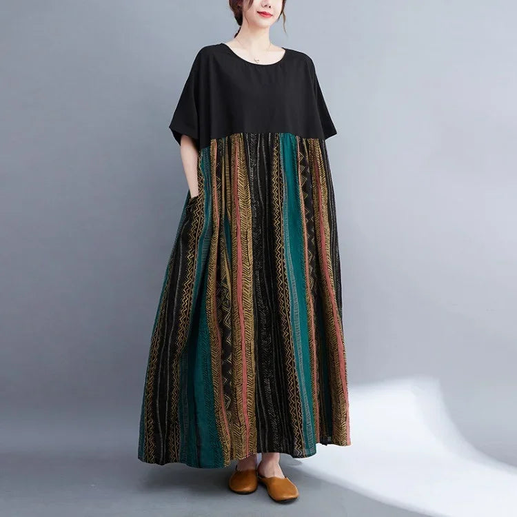 Dress for Women Plus Size Casual Cotton Linen Loose Bohemian Maxi