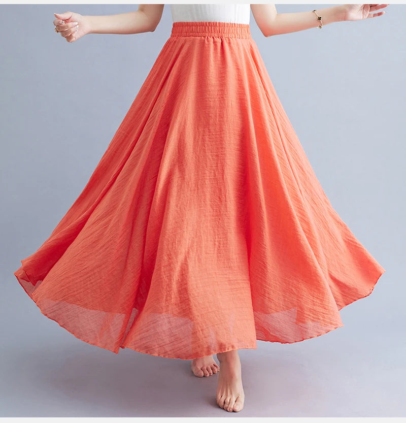Boho Cotton Linen Beach Long Skirt