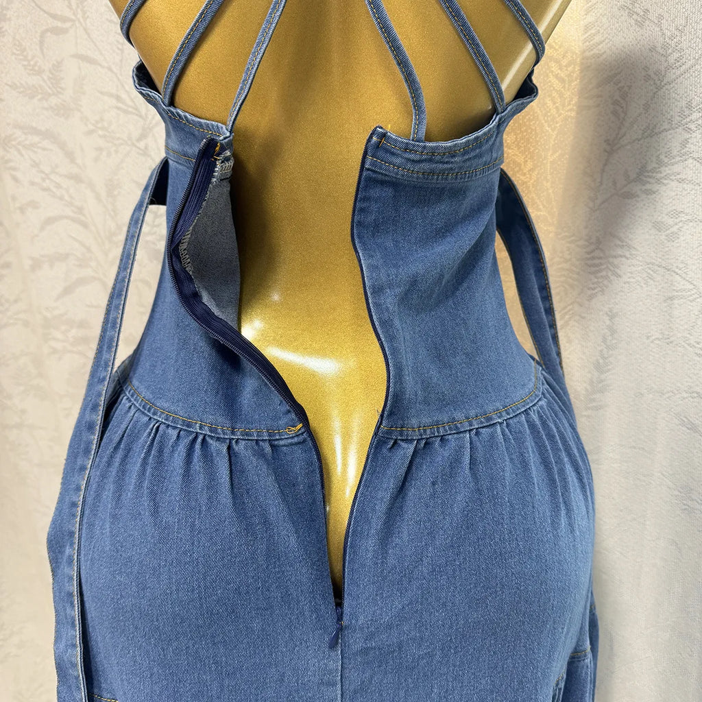 Long Dress Women Denim Dress Sling