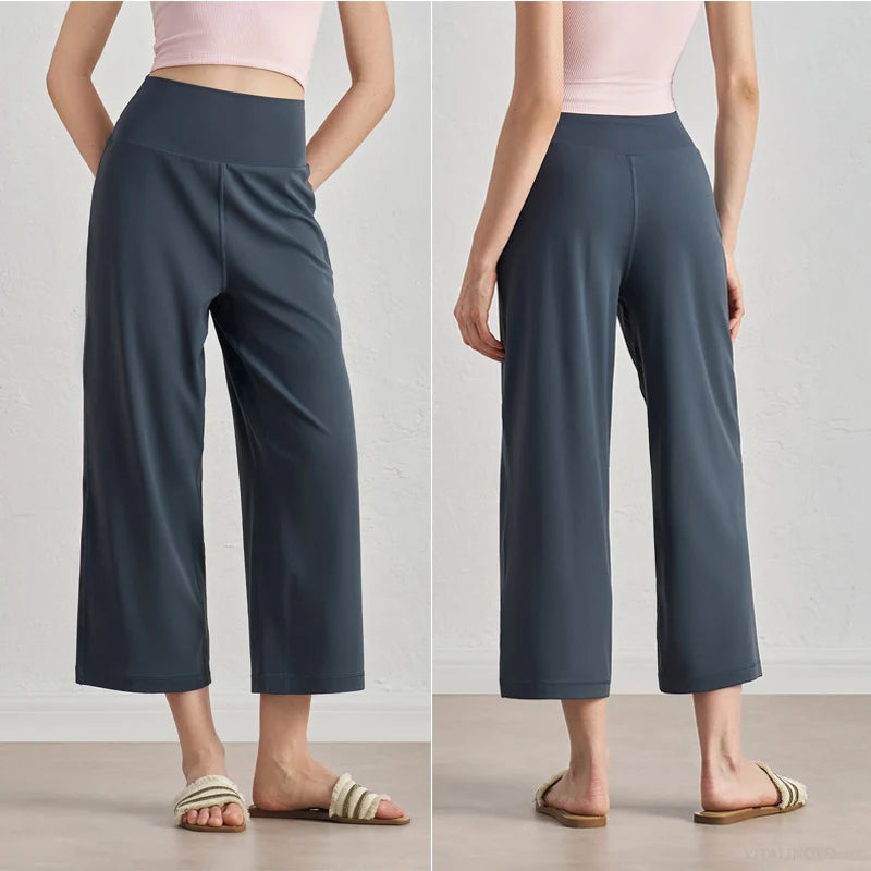 Capri Pants for Women Wide Leg Yoga Cropped Pants Tummy Control