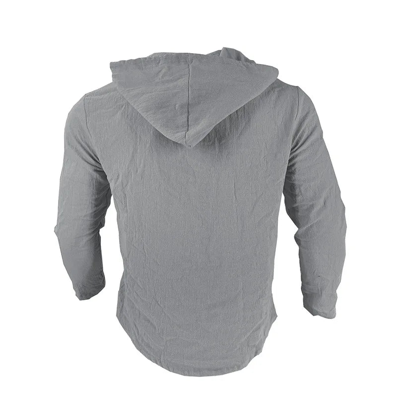 Men's solid color casual shirt, hooded drawstring