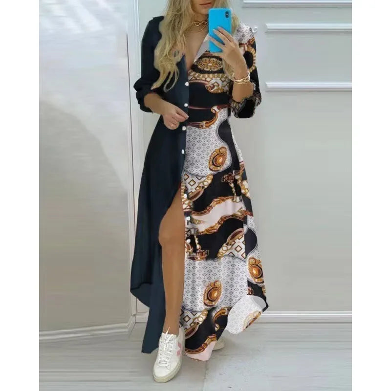 Women Boho Printed Long Shirt Dress