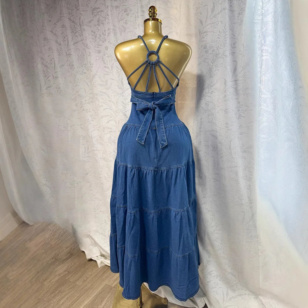 Long Dress Women Denim Dress Sling
