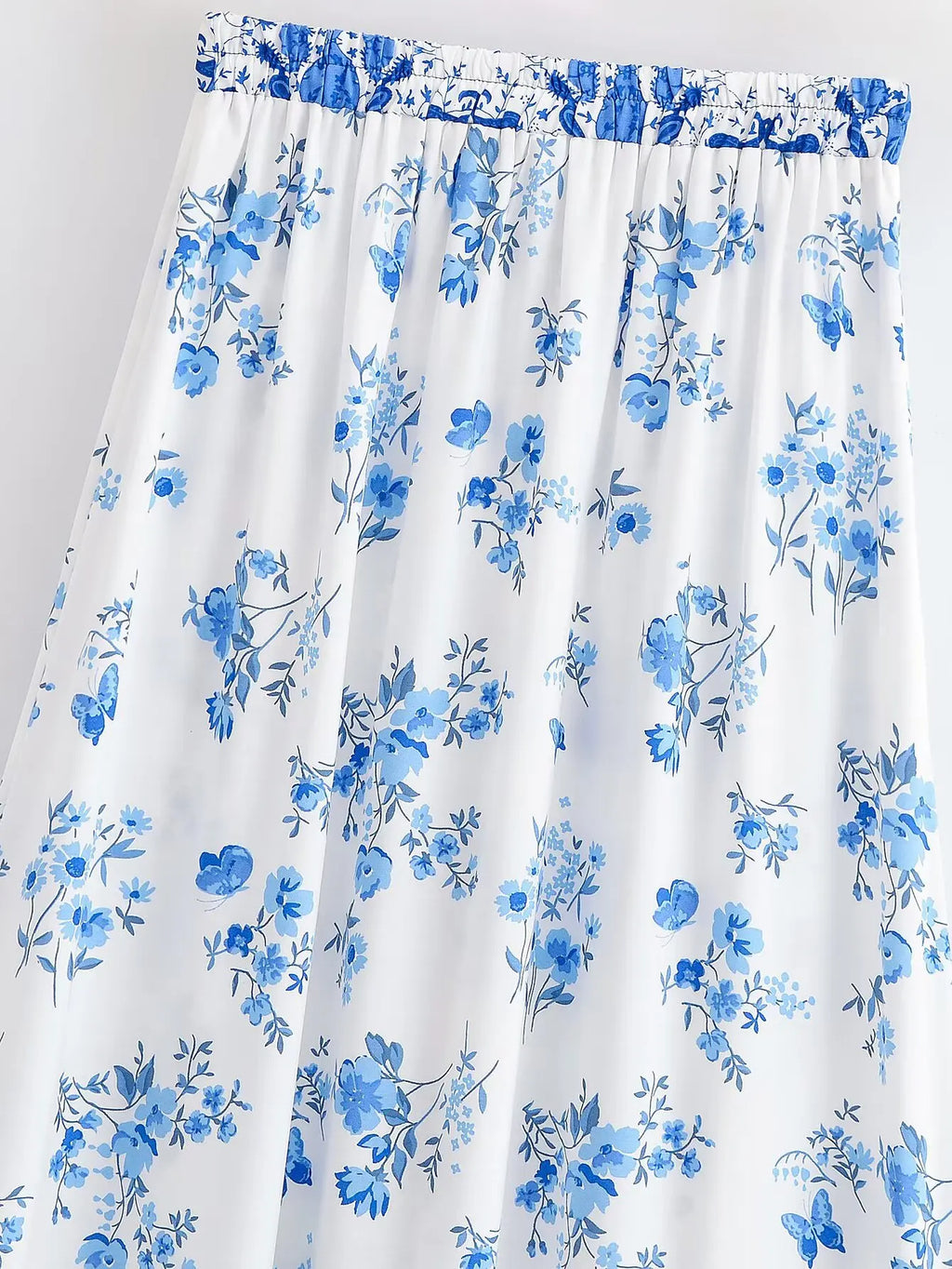 BOHO White With Blue Floral Print Long Skirt