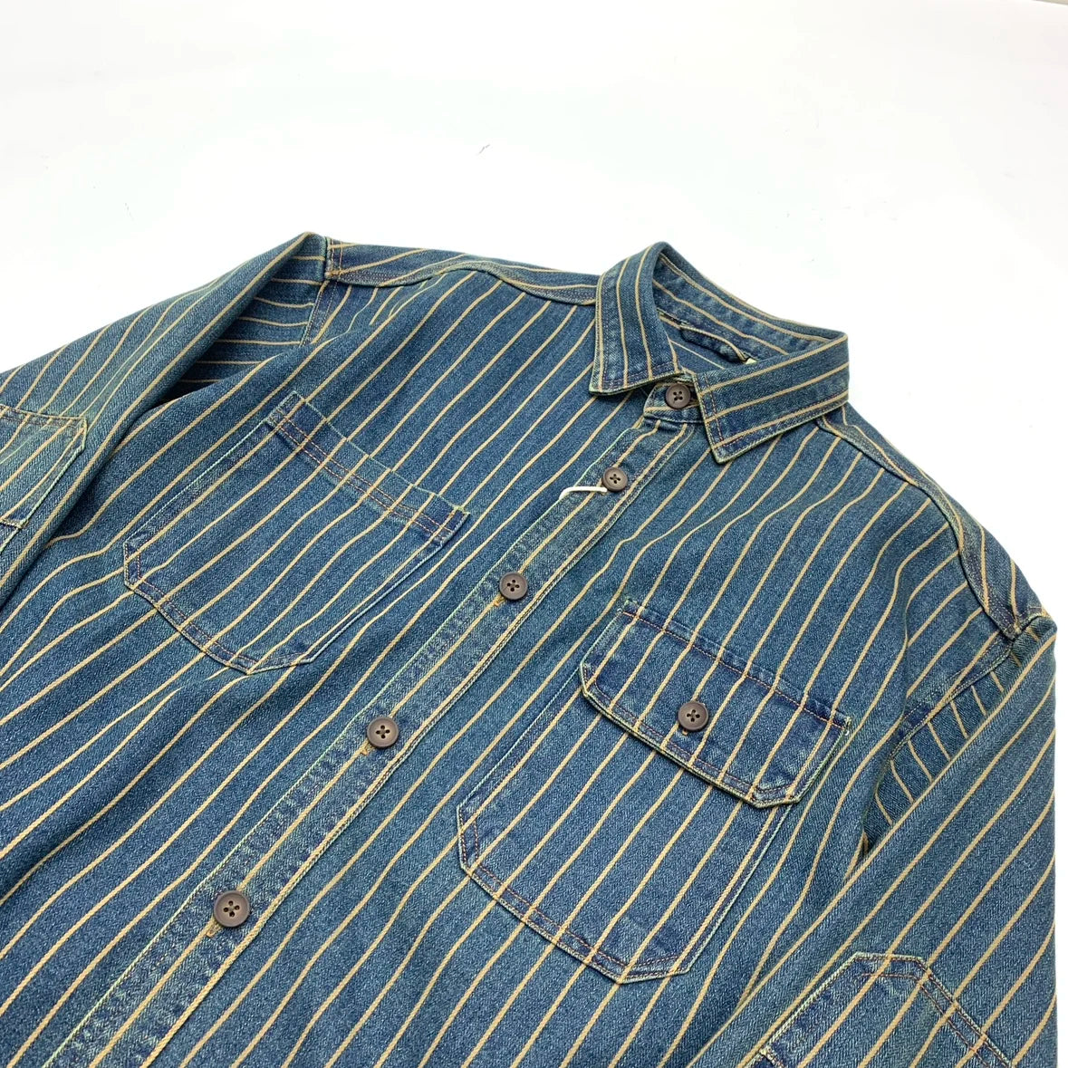 Autumn New American Retro Heavyweight Striped Denim Shirt Jacket