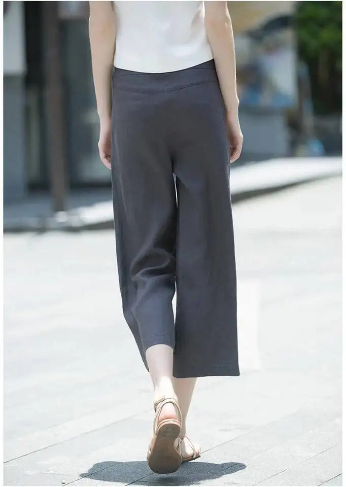 Womens Calf-length Pants Button Pockets Zipper