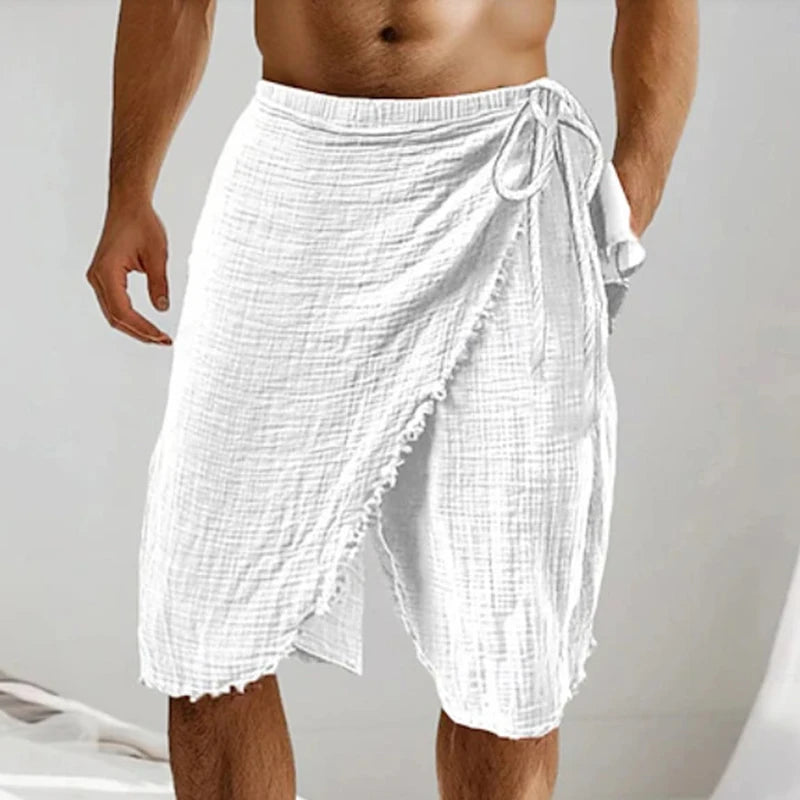 Boho Men's Linen Shorts Seaside Beach Casual Breathable Solid Color Drawstring Shorts