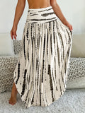 Women's Boho Print Knit Belted Long High-Waisted Flared Skirt