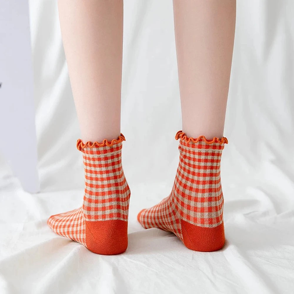 Women's Checkered Retro Vintage Cotton Socks