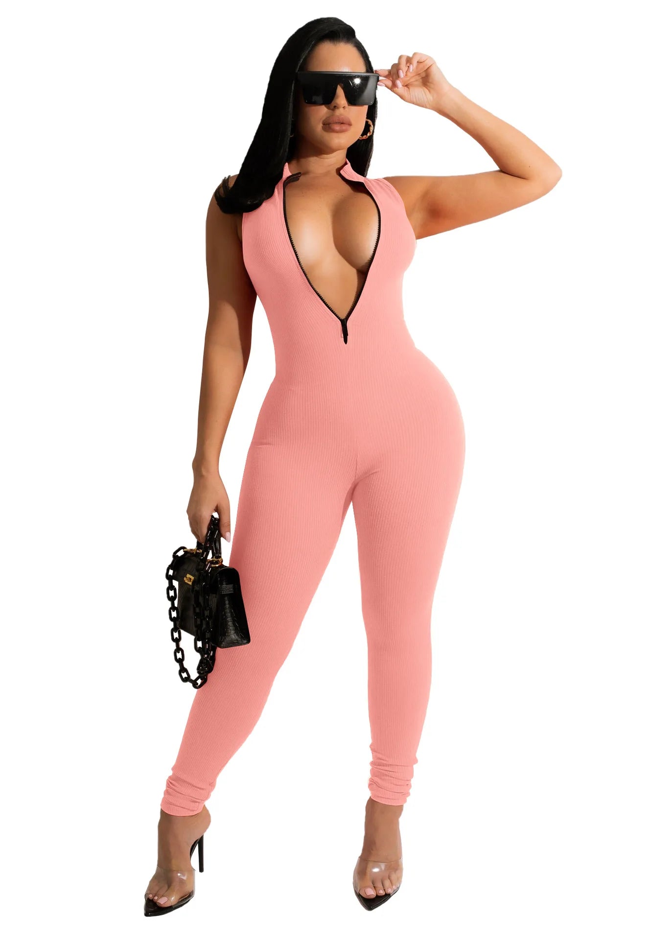 Plus Size Fitness Overalls zippered front