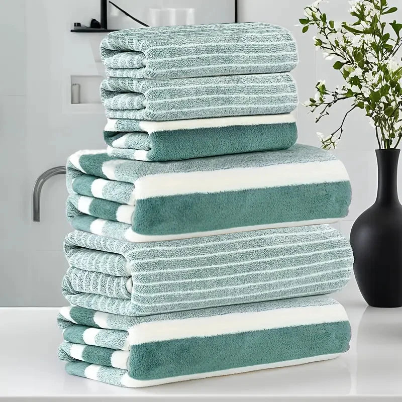6 Pcs Set of Coral Fleece Material, 3 Bath Towels