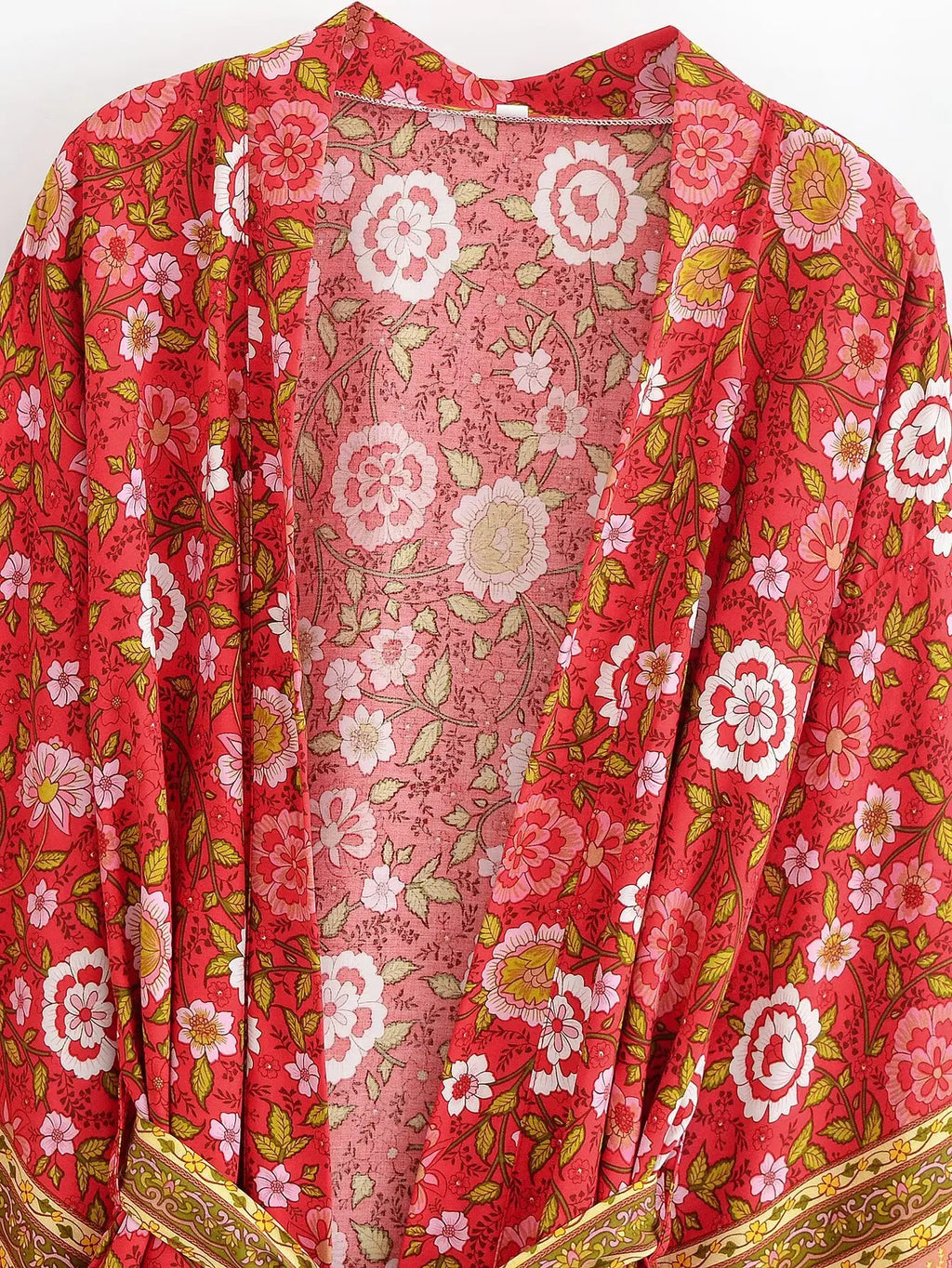 BOHO Women Light Blue Contrast Floral Print Kimono Shirt