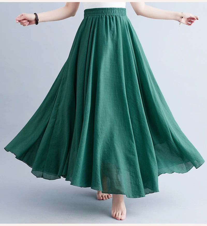 Boho Cotton Linen Beach Long Skirt
