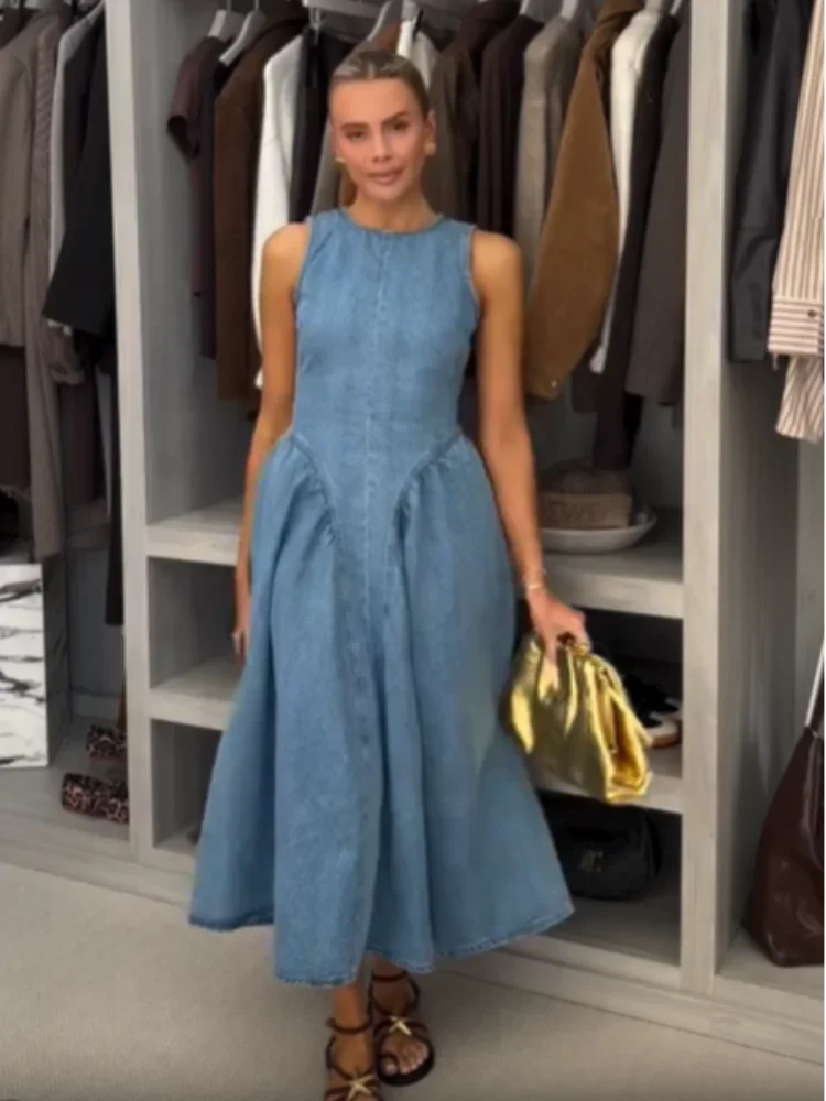 Chic Backless Lace Up Denim Dress