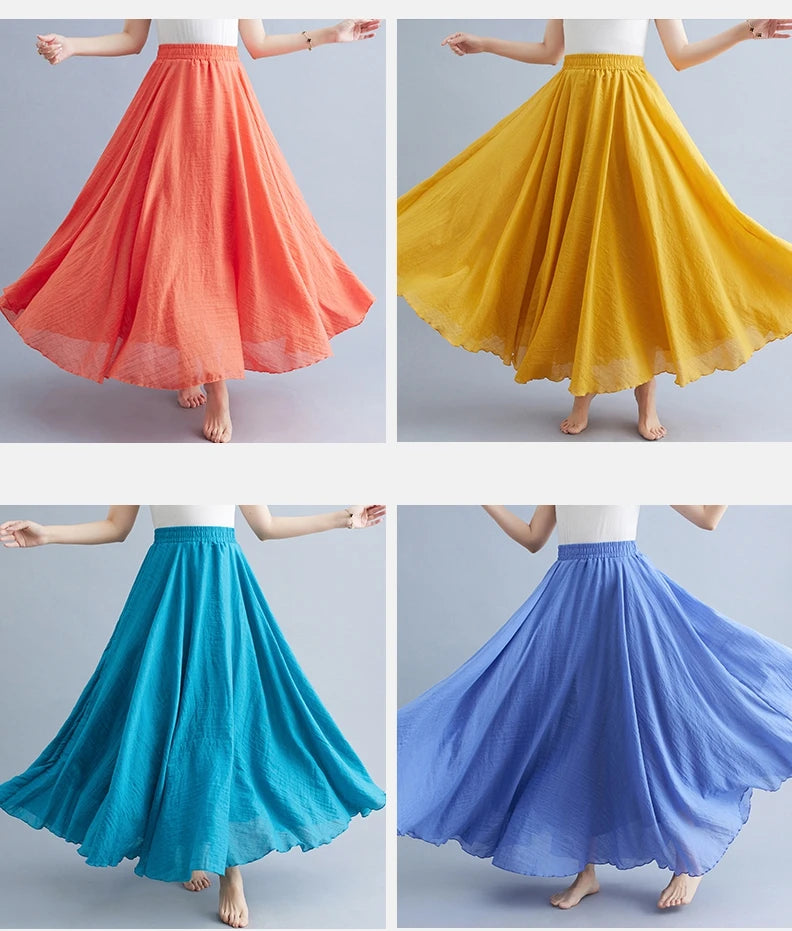 Boho Cotton Linen Beach Long Skirt