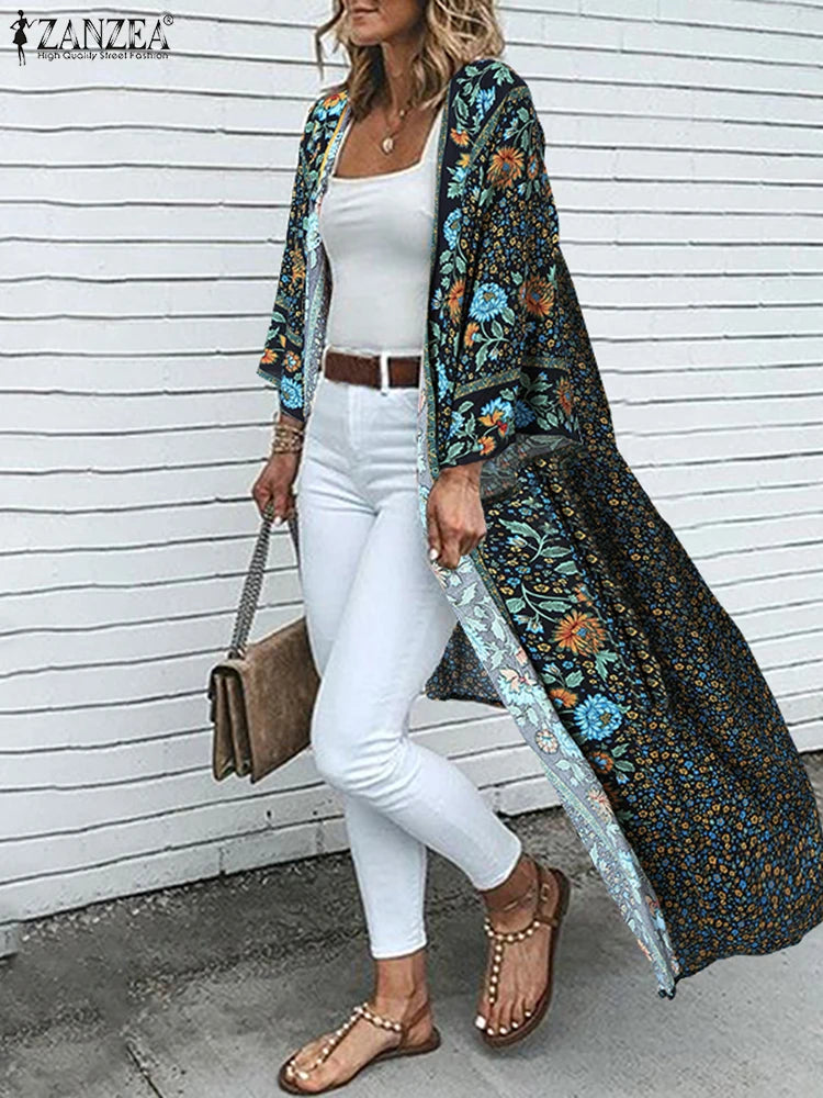 Spring Bohemian Cardigans ZANZEA Floral Printed Shirts Kimono