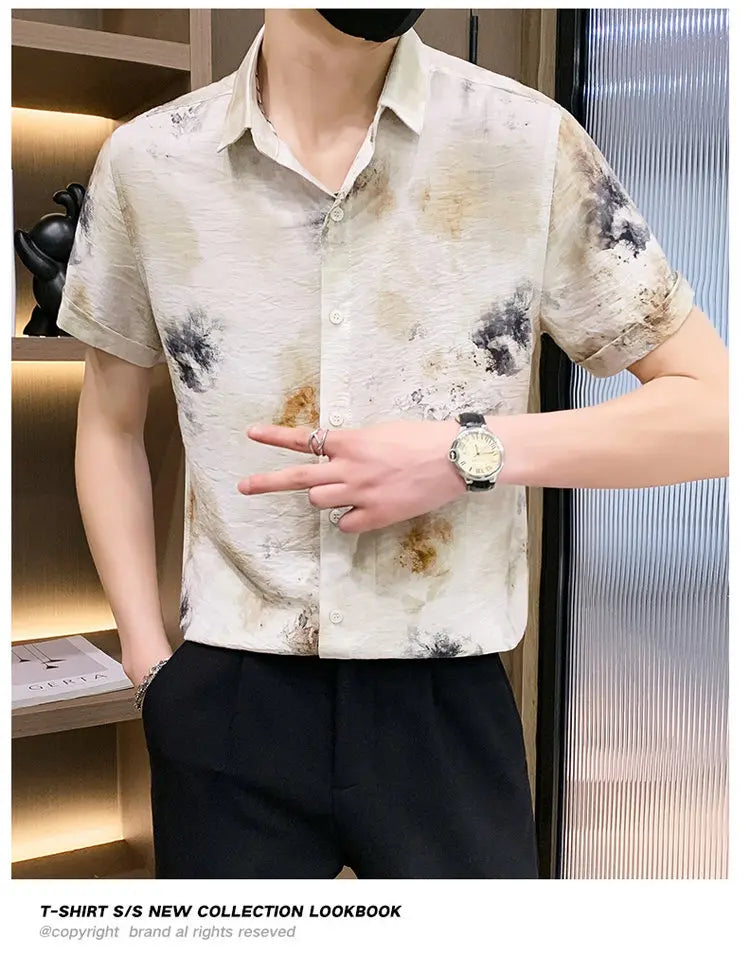 Fashion Men Summer Casual Short Sleeve Floral Shirt