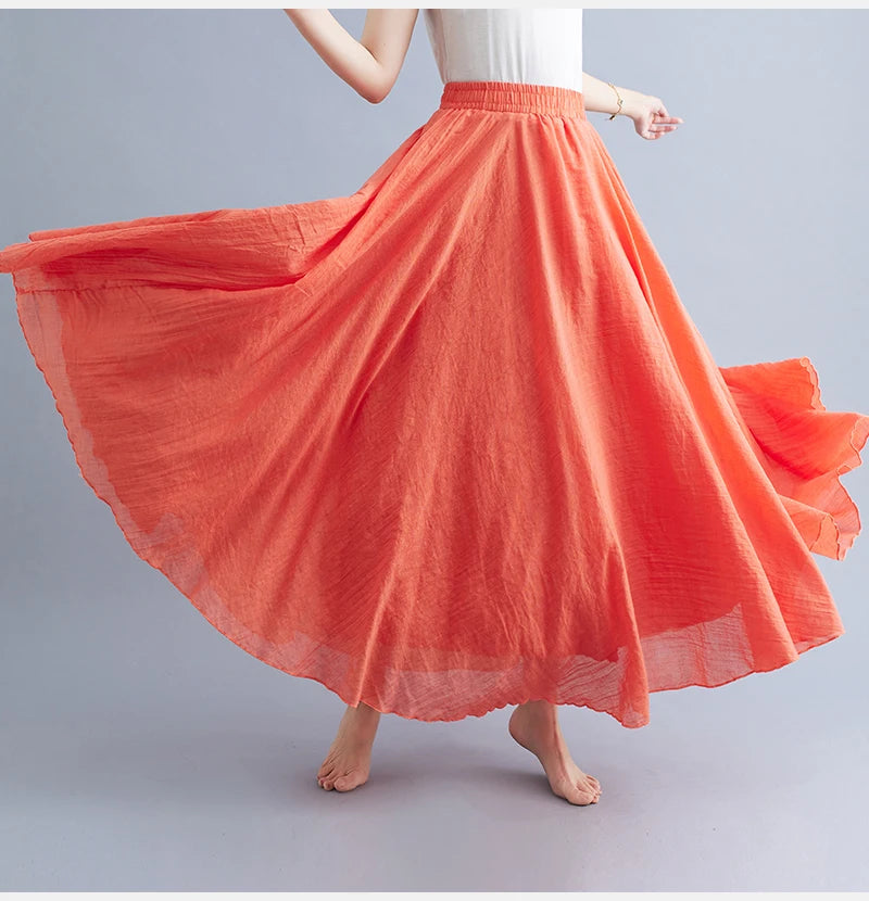 Boho Cotton Linen Beach Long Skirt