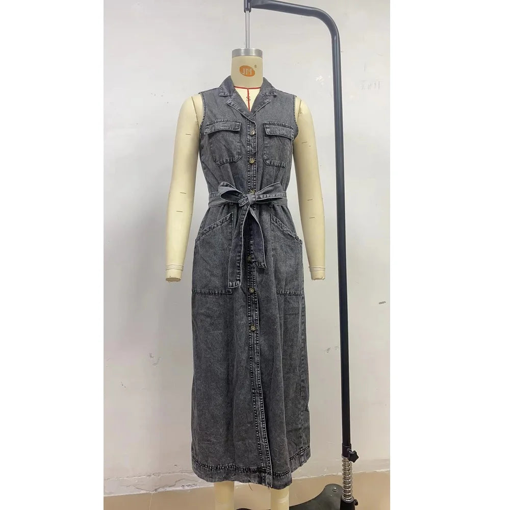 Women Sleeveless Denim Dress