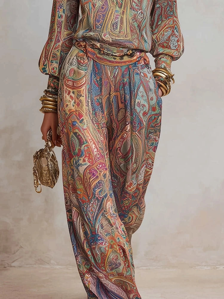 Women's Boho Paisley Print Two-Piece Set