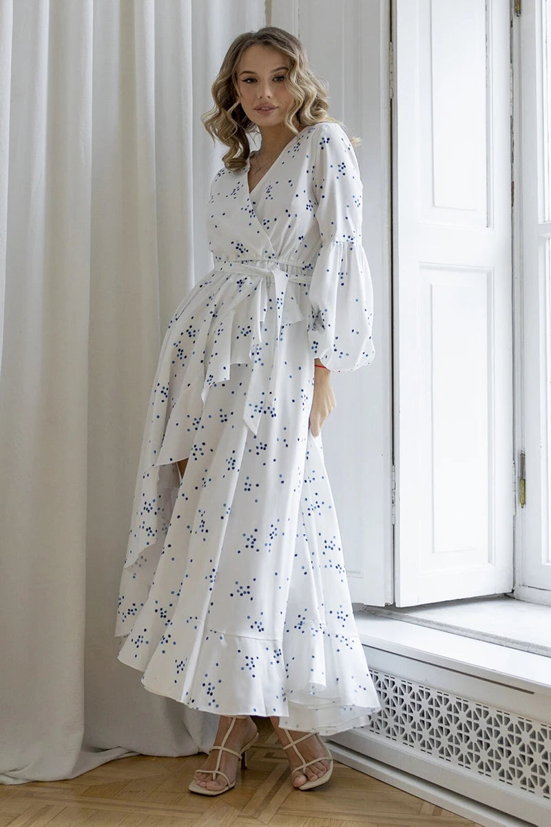 Boho White Polka Dot Long Sleeve Dresses