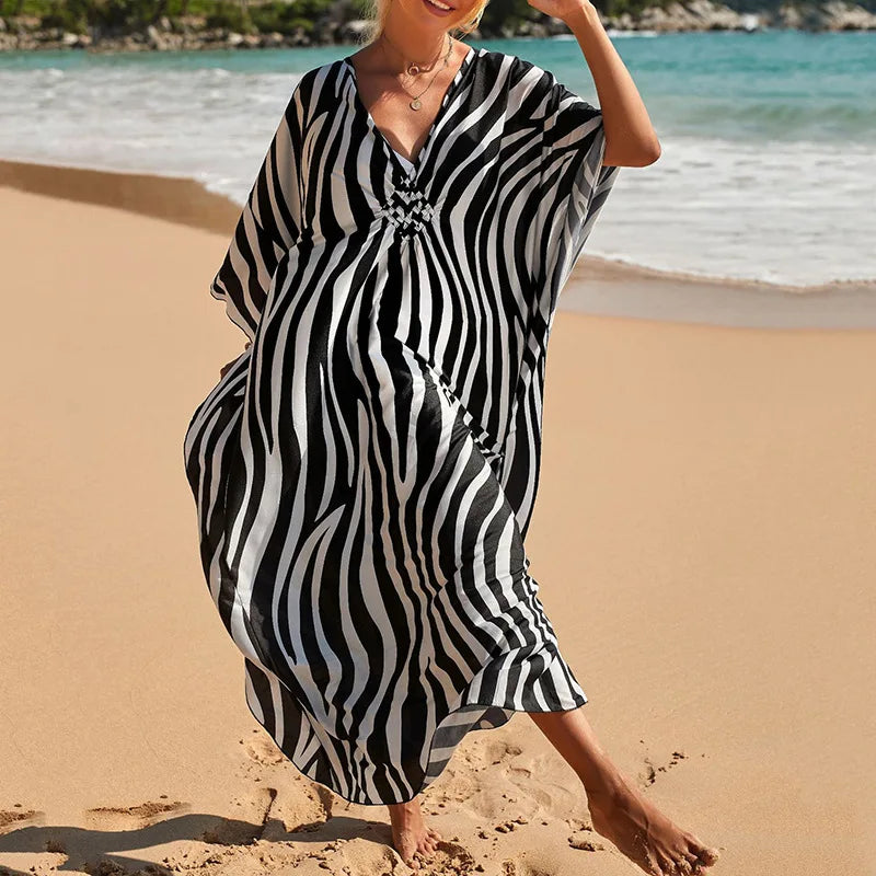 Boho Sexy Women's Dress Spring Summer Fashion Cotton Printed Beach Cover Up