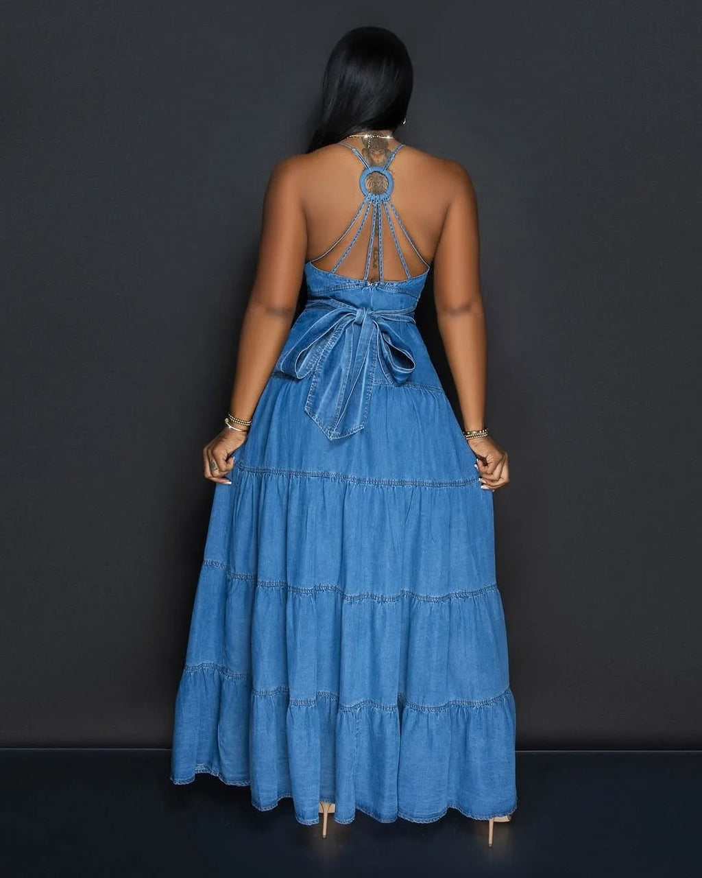 Long Dress Women Denim Dress Sling