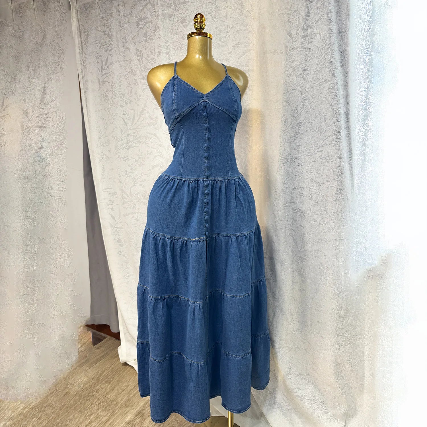 Long Dress Women Denim Dress Sling