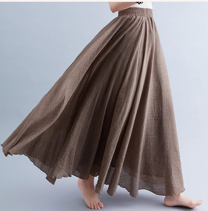 Boho Cotton Linen Beach Long Skirt