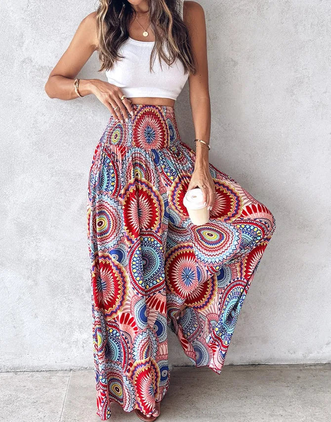 Boho Print Pant Women Wide Leg