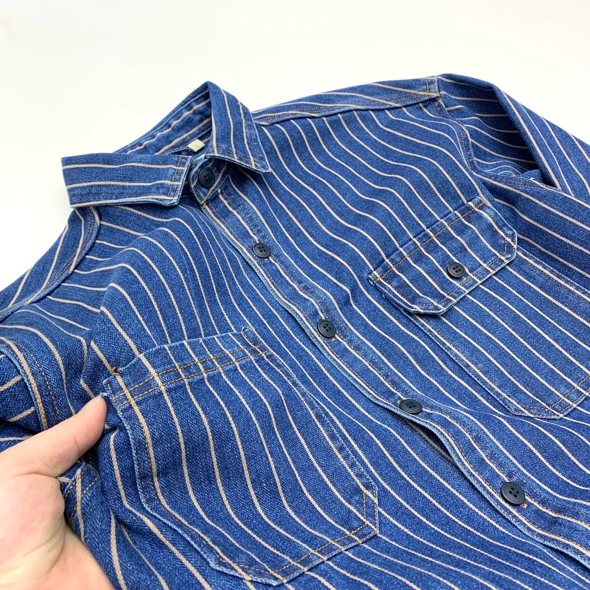 Autumn New American Retro Heavyweight Striped Denim Shirt Jacket