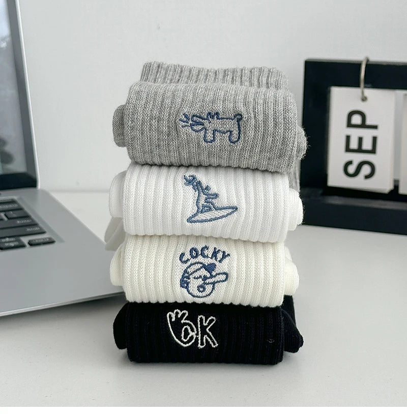 Men's Socks New Embroidery Fashion Solid Color
