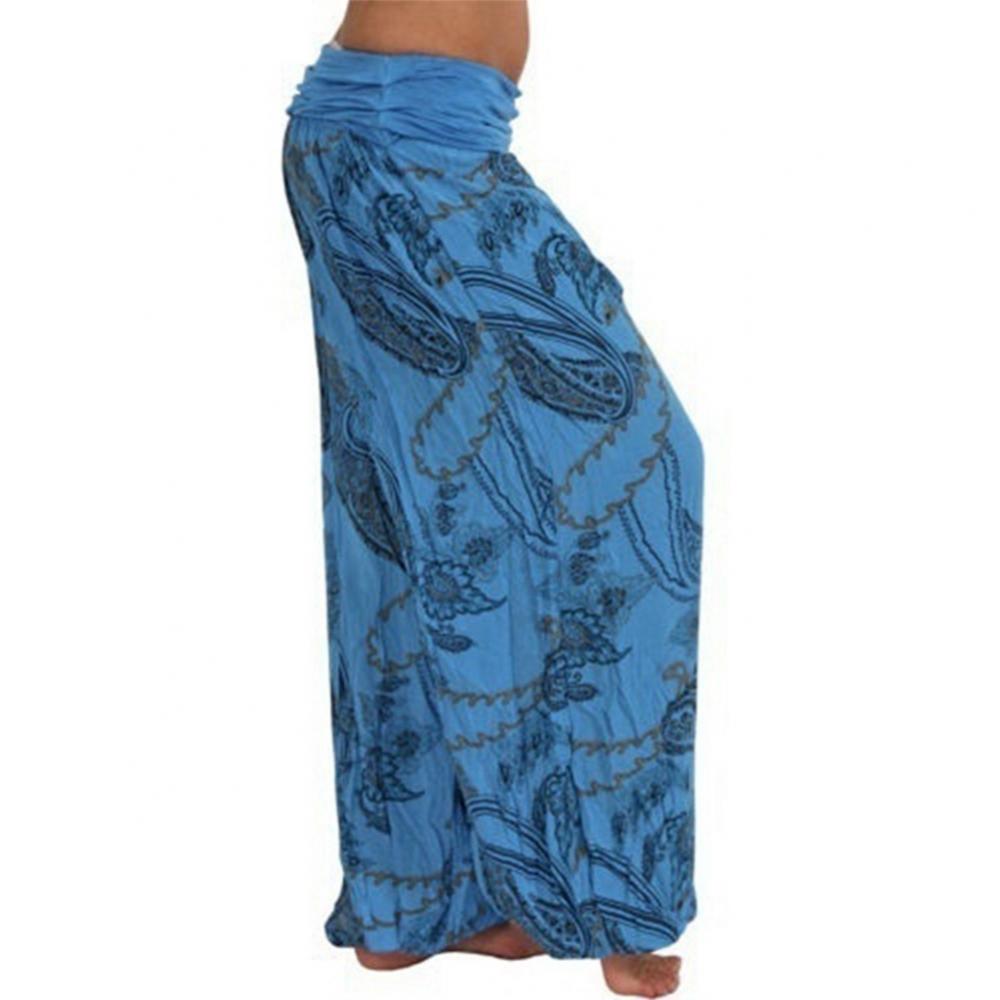 Women Boho Loose Pants Paisley Print High Waist Ankle Tied Harem Pants