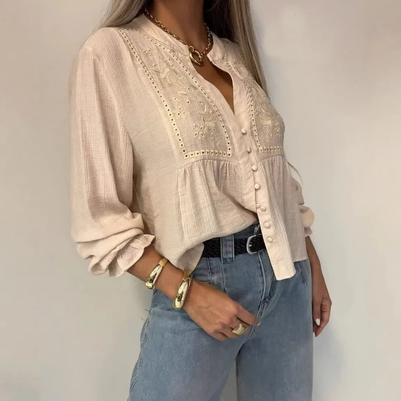 Women Boho Embroidered Blouse