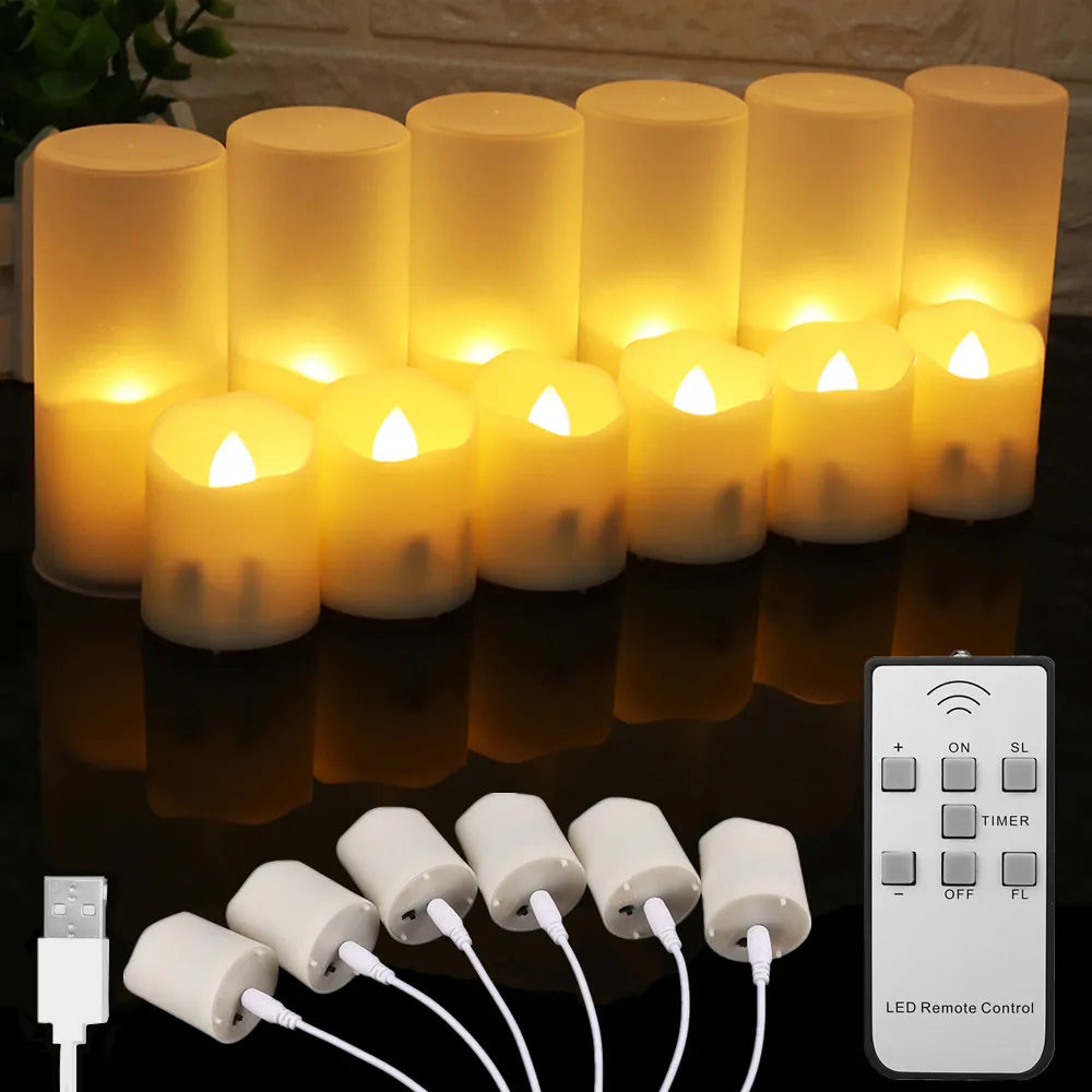 Rechargeable LED Candles By USB Timer Remote Flickering Flames