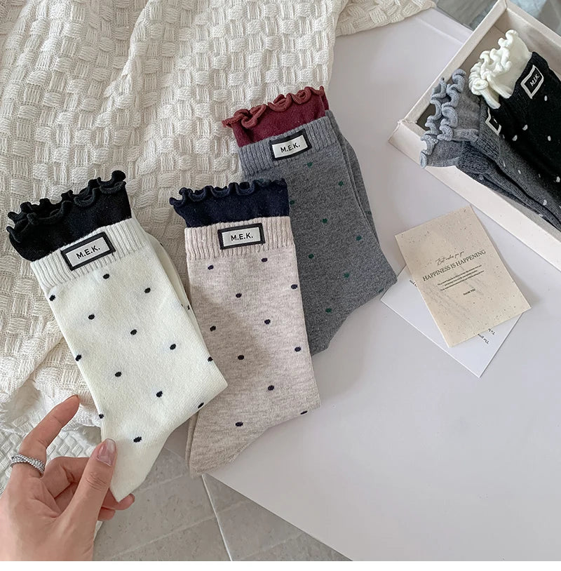 Women New Dots Cute Frilly Casual Fashion Socks