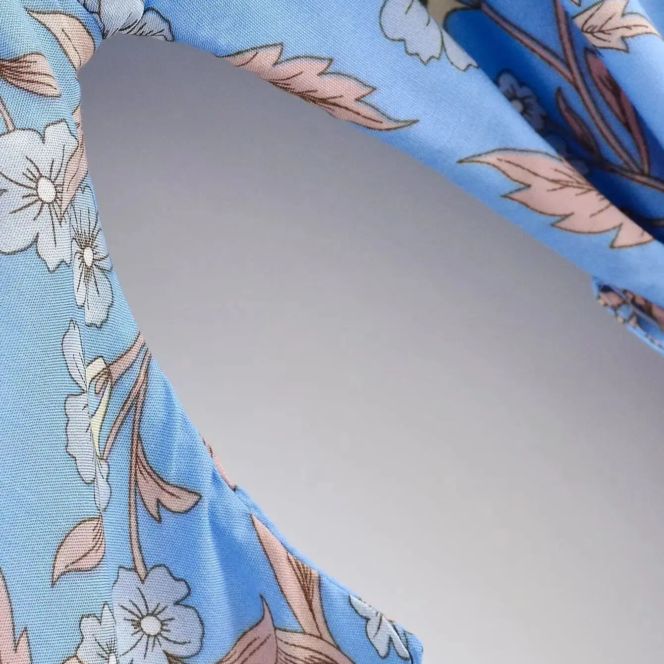 BOHO Women Light Blue Contrast Floral Print Kimono Shirt