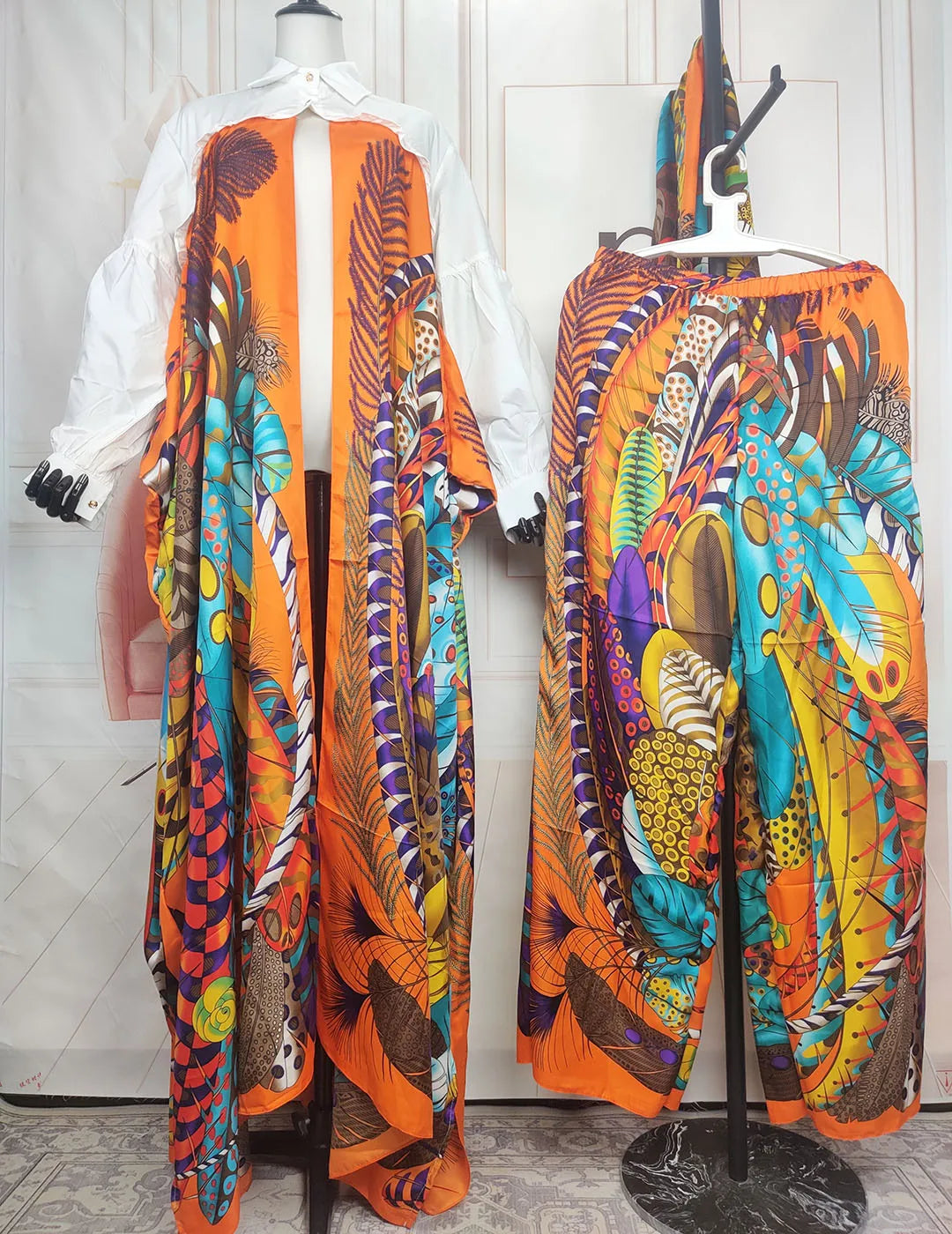 Boho Printed Women Silk Printed Two Pieces Set Plus Size